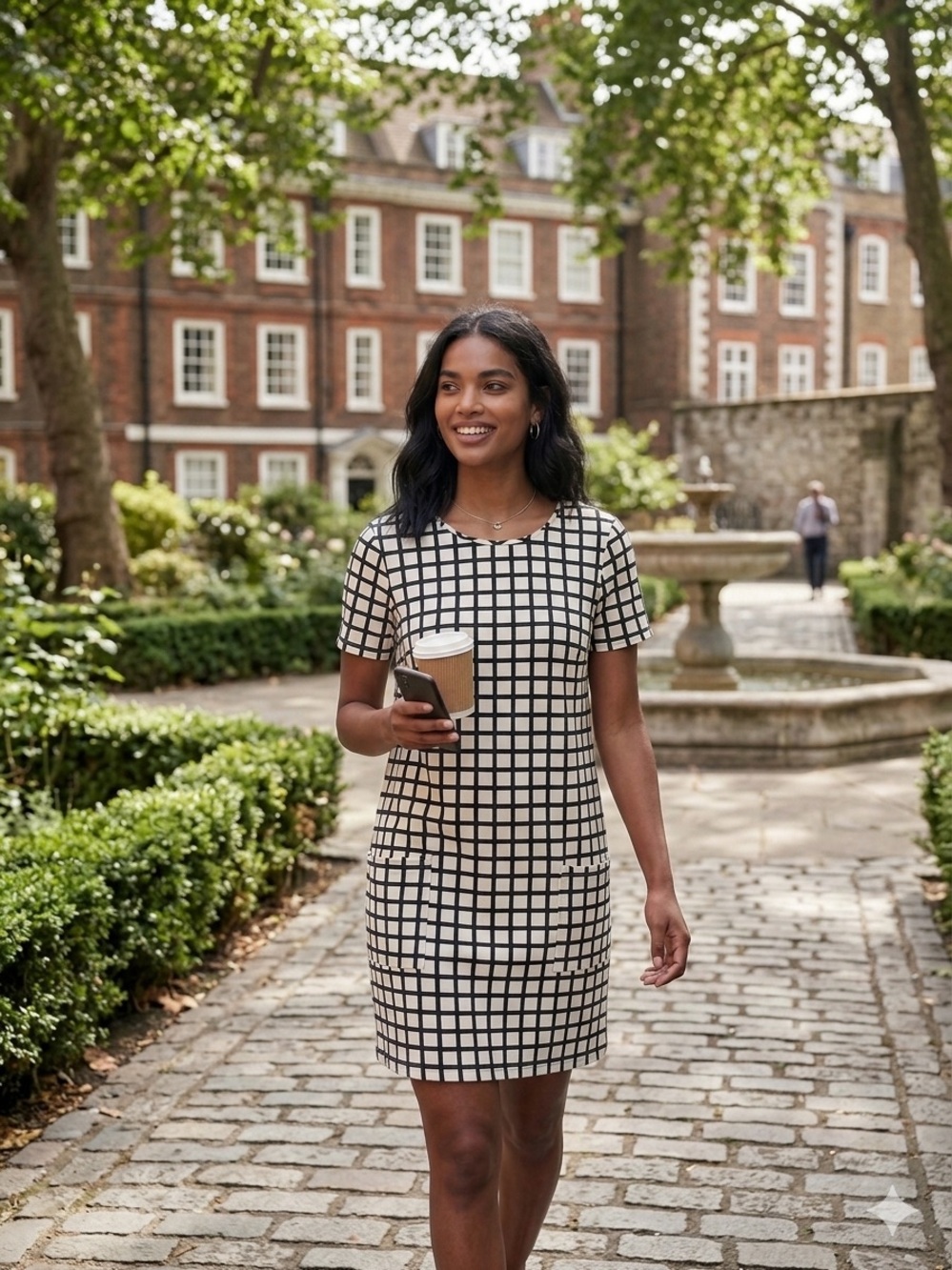 Abercrombie & Fitch Black and White Grid Shift Mini Dress